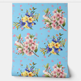 Romantic Floral Hearts Textured Vinyl Wallpaper Tapete