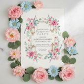 Romantic Floral Lantern Engagement Invitation Einladung
