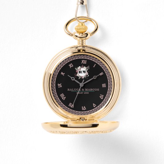 Romantic Floral Monogram Wedding Armbanduhr (Vorderseite)