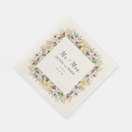 Romantic Floral Mr and Mrs Wedding Serviette (Ecke)