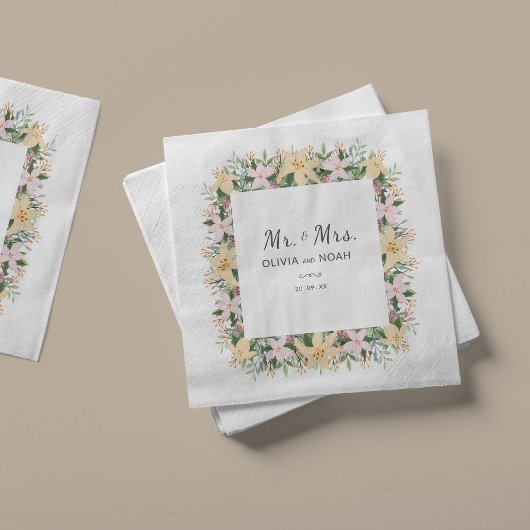 Romantic Floral Mr and Mrs Wedding Serviette