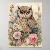 Romantic Floral Owl Watercolor Wildlife Nature Poster (Vorne)