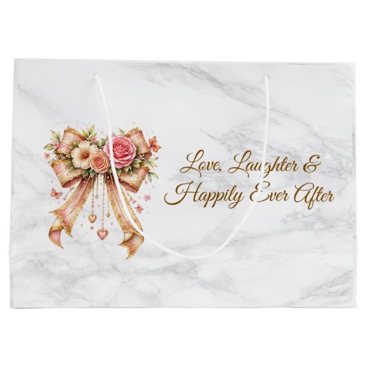 Romantic Floral Ribbon Tote Bag Große Geschenktüte (Rückseite)