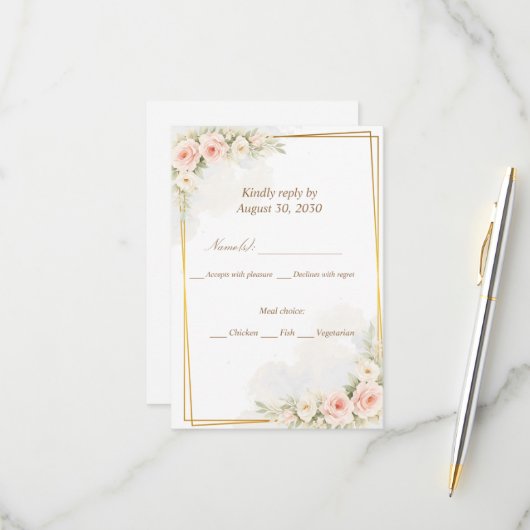 Romantic Floral RSVP Card Dusty Blush Peony Botani (Vorderseite/Rückseite Beispiel)