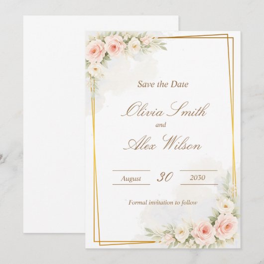 Romantic Floral Save the date Dusty Blush Peo (Vorne/Hinten)