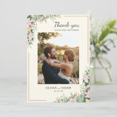 Romantic Floral Thank You Photo Card Save The Date (Stehend Vorderseite)