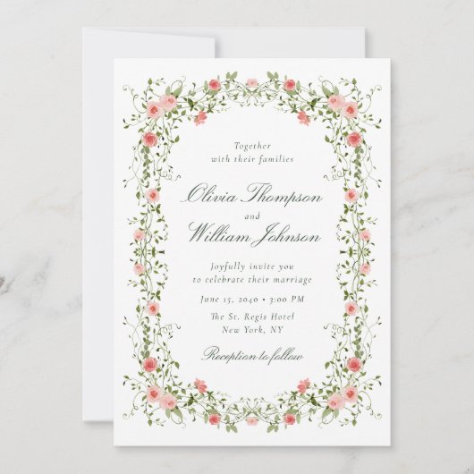 Romantic Floral Vine Frame Wedding Invitation Einladung (Vorderseite)