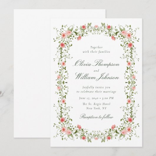 Romantic Floral Vine Frame Wedding Invitation Einladung (Vorne/Hinten)