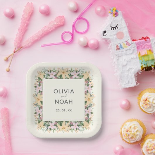 Romantic floral wedding - boho party pappteller (Party)