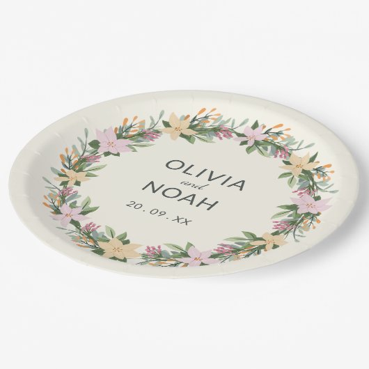 Romantic floral wedding - boho party pappteller (Schrägansicht)