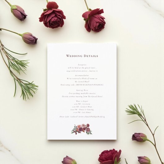 Romantic Floral Wedding Information Card Begleitkarte