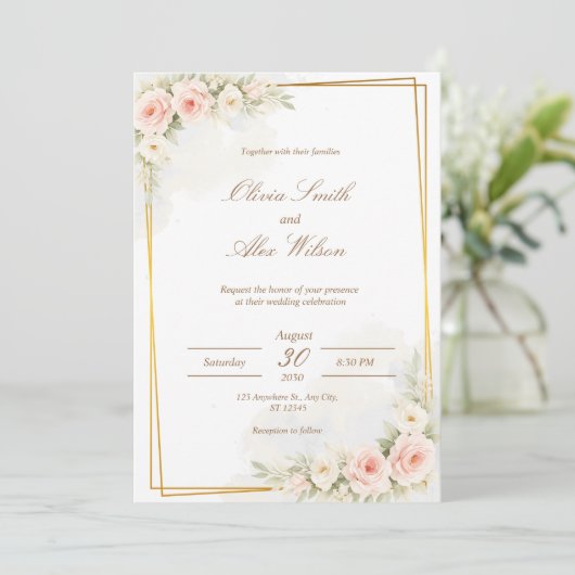Romantic Floral Wedding Invitation Dusty Blush Peo Einladung (Stehend Vorderseite)