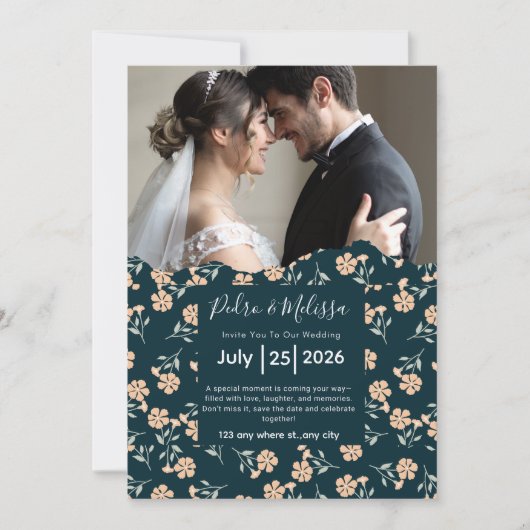 Romantic Floral Wedding Invitation Einladung (Vorderseite)