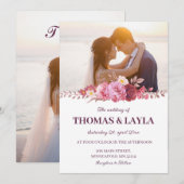 Romantic Floral Wedding Invitation with Photo Einladung (Vorne/Hinten)