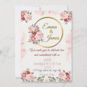 Romantic Floral Wedding Invite | Blush & Gold Rose Einladung (Vorderseite)