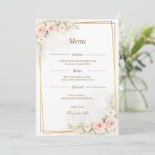 Romantic Floral Wedding Menu Dusty Blush Peony Menükarte (Stehend Vorderseite)