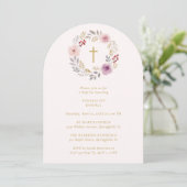 Romantic Floral Wreath Minimalist Baptism Einladung (Stehend Vorderseite)