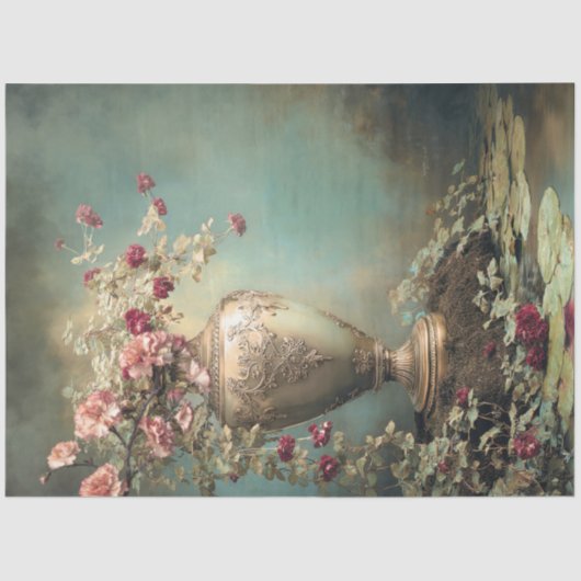 Romantic Florals, Sage Green Baroque Vase Seidenpapier (Vorderseite)