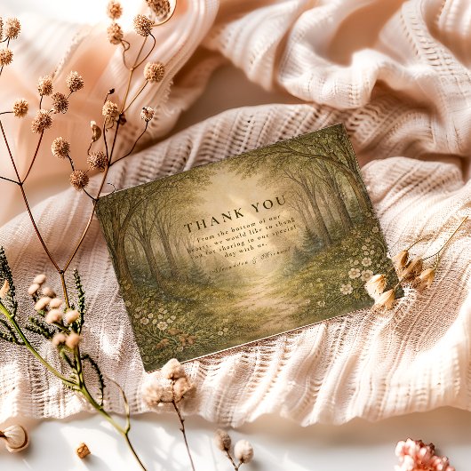 Romantic Forest Path Wedding Dankeskarte