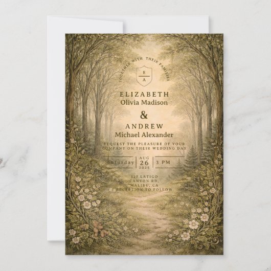 Romantic Forest Path Wedding Einladung (Vorderseite)