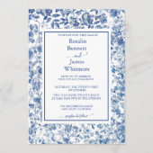 Romantic French Blue Toile Garden Frame Wedding Einladung (Vorderseite)