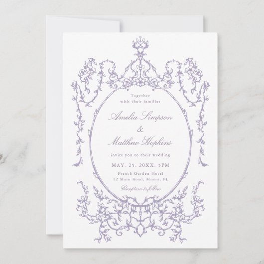 Romantic French Frame Lavender Wedding Einladung (Vorderseite)