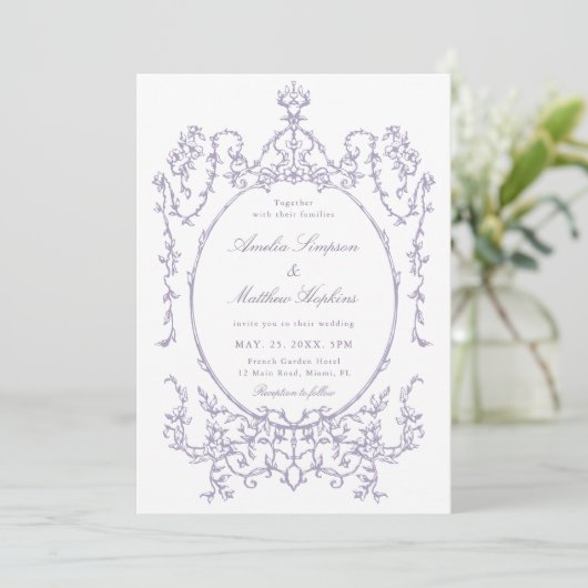 Romantic French Frame Lavender Wedding Einladung (Stehend Vorderseite)