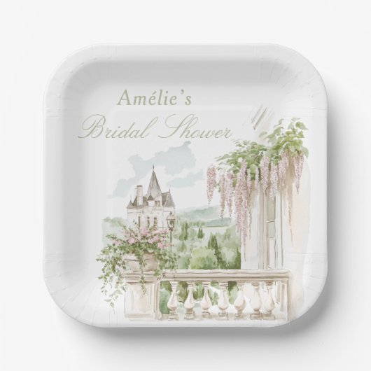 Romantic French Garden Chateau Bridal Shower Pappteller (Vorderseite)