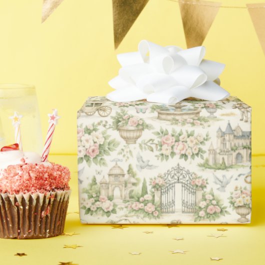 Romantic French Garden Wedding Watercolor Pattern Geschenkpapier (Geburtstagsparty)