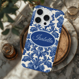 Romantic French Toile Powder Blue Personalized  iPhone 15 Pro Hülle