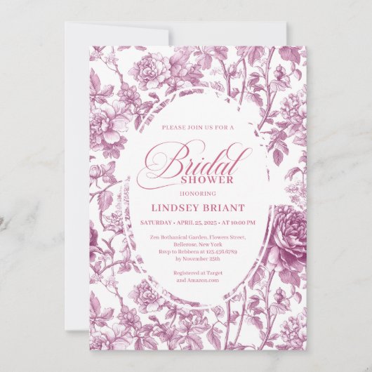 Romantic Fuchsia Pink Roses Pattern Bridal Shower  Einladung (Vorderseite)