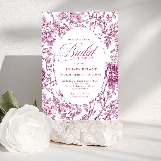 Romantic Fuchsia Pink Roses Pattern Bridal Shower  Einladung