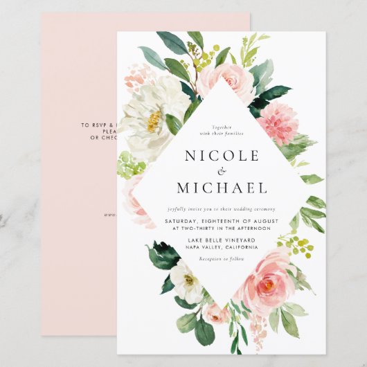 Romantic Garden Blume QR Code Hochzeit Einladung (Vorne/Hinten)