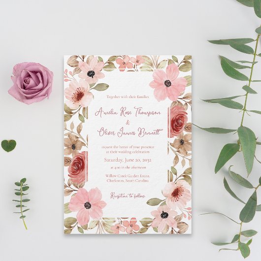 Romantic Garden Floral Border Wedding Invitation Einladung
