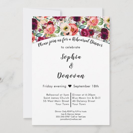 Romantic Garden Floral Probe Dinner Einladung (Vorderseite)