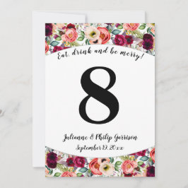 Romantic Garden Floral Wedding Tischnummer Card