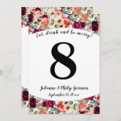 Romantic Garden Floral Wedding Tischnummer Card (Vorne/Hinten)