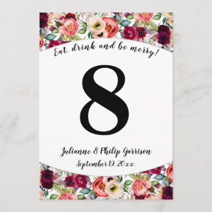 Romantic Garden Floral Wedding Tischnummer Card