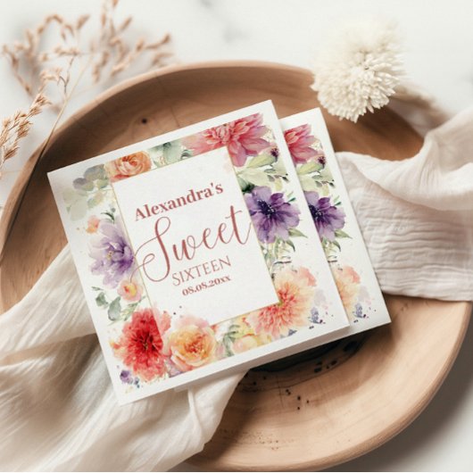 Romantic Garden Florals Sweet Sixteen Serviette