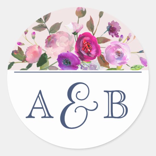 Romantic Garden Monogram Wedding Umschlag Aufklebe Runder Aufkleber (Vorderseite)