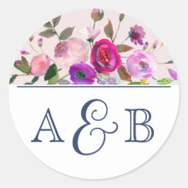 Romantic Garden Monogram Wedding Umschlag Aufklebe Runder Aufkleber