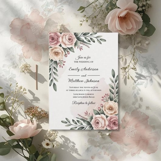 Romantic Garden Rose Wedding Invitation Einladung