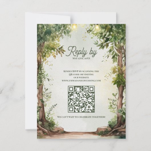 Romantic Garden String Lights QR Code Wedding RSVP Karte (Rückseite)