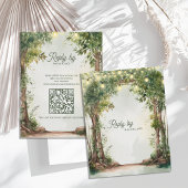Romantic Garden String Lights QR Code Wedding RSVP Karte