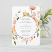 Romantic Garden Wreath Wedding Invitation Einladung (Stehend Vorderseite)