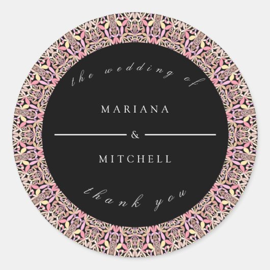 Romantic Geometric Mandala soft Pink Black Invitat Runder Aufkleber (Vorderseite)