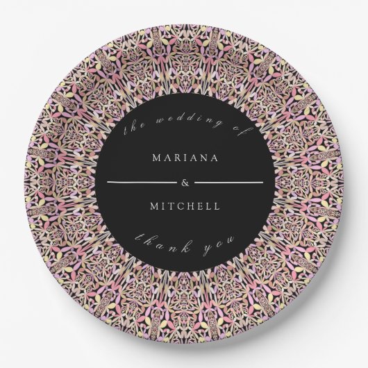 Romantic Geometric Mandala soft Pink Black Pappteller (Vorderseite)