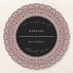 Romantic Geometric Mandala soft Pink Black Runder Pappuntersetzer
