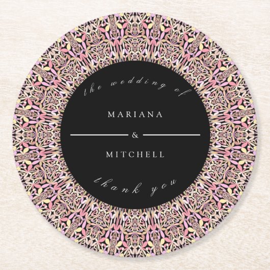 Romantic Geometric Mandala soft Pink Black Runder Pappuntersetzer (Vorderseite)