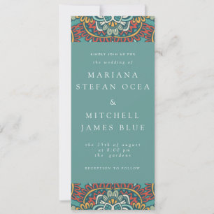 Romantic Geometric Mandala weich blau grau und rot Einladung